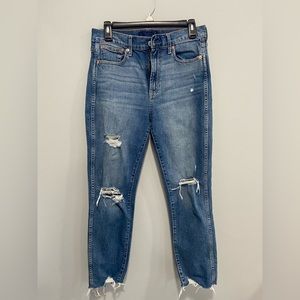 High Rise Distressed Cigarette Jeans